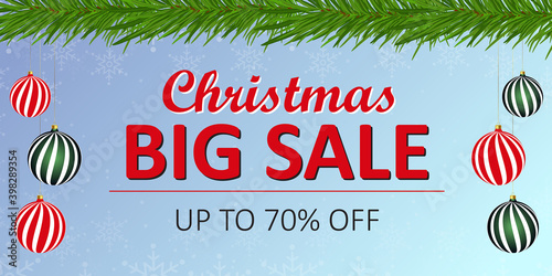 Christmas Sale banner.Big sale offer, banner template. Winter holidays discounts and sellout in stores and shops.