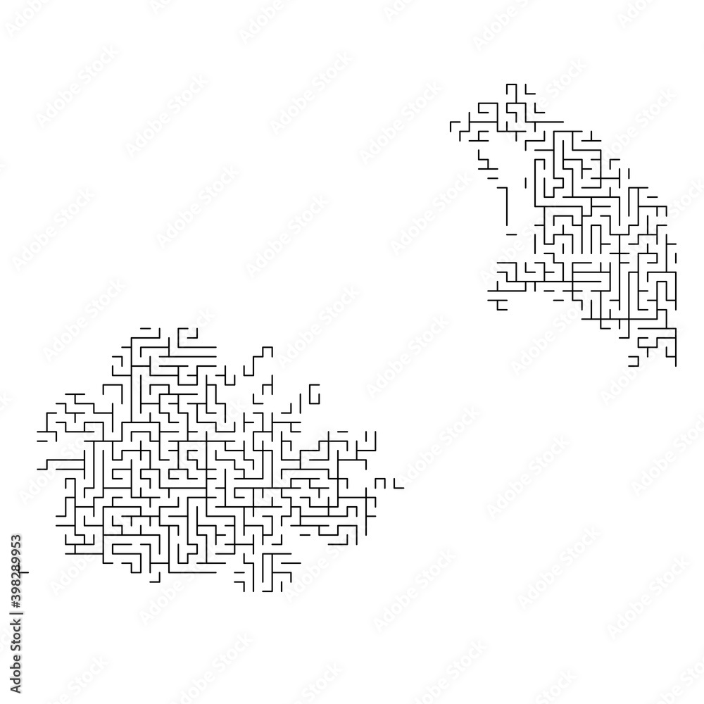 Antigua and Barbuda map from black pattern of the maze grid. Vector illustration.