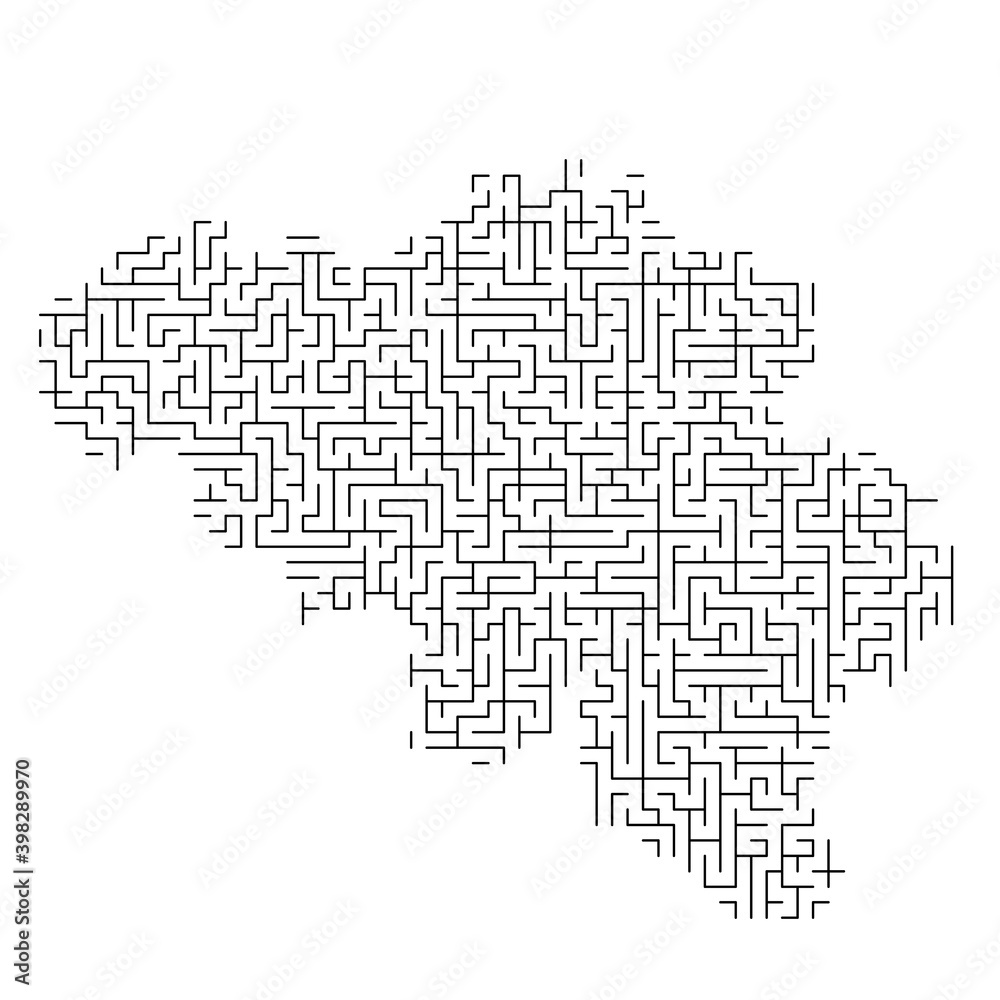 Fototapeta premium Belgium map from black pattern of the maze grid. Vector illustration.