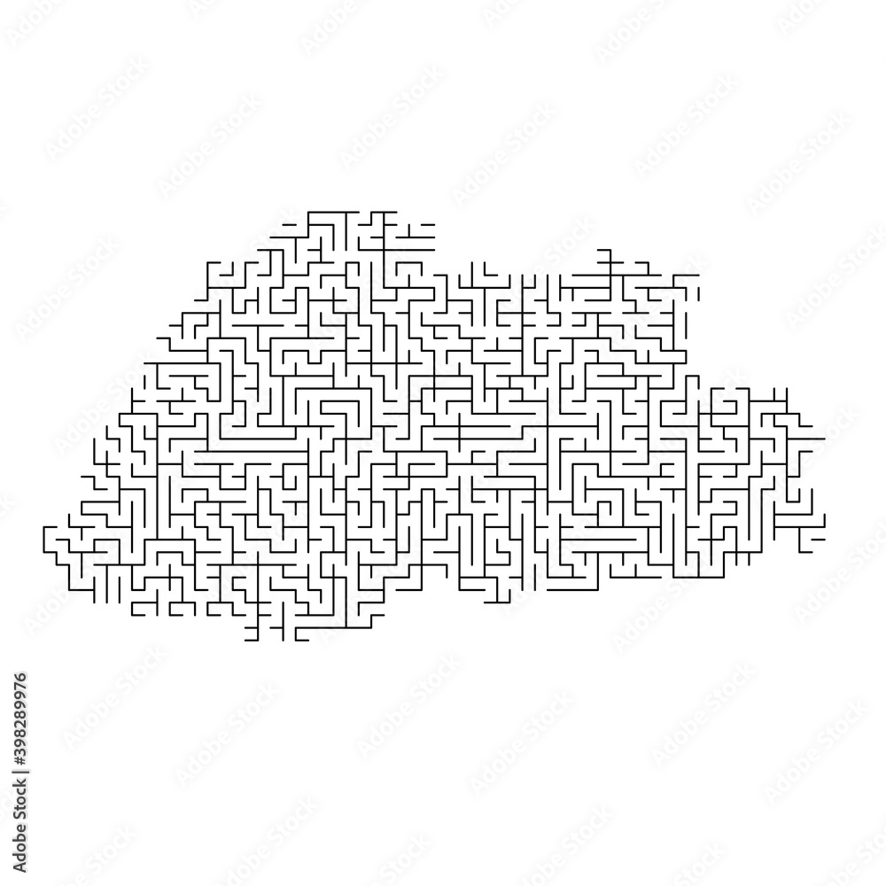 Bhutan map from black pattern of the maze grid. Vector illustration.