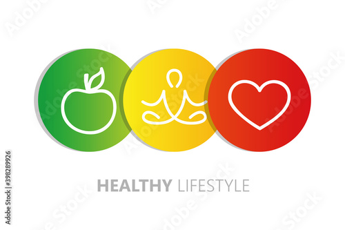 healthy lifestyle icons apple yoga heart vector illustration EPS10