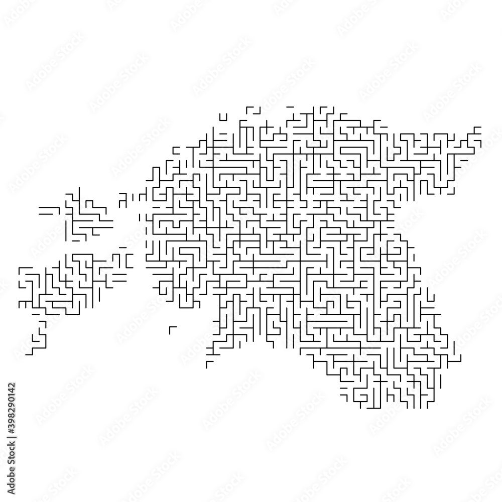 Estonia map from black pattern of the maze grid. Vector illustration.