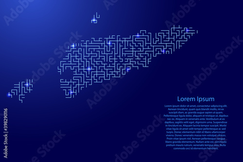 East Timor map from blue pattern of the maze grid and glowing space stars grid. Vector illustration.