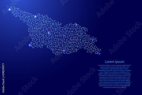 Georgia map from blue pattern of the maze grid and glowing space stars grid. Vector illustration.