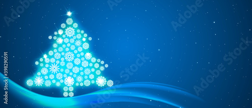 Weihnachtskarte mit Tannenbaum aus Schneeflocken