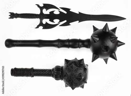 ancient black mace isolated on white background