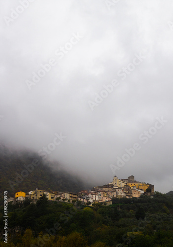 typical italian village of Ciorlano in Campania in the fog
