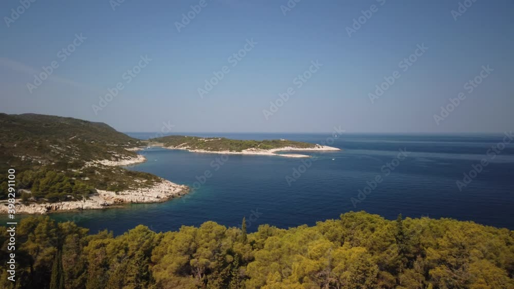 Panning view of beaches near Vis on the island of Vis in Croatia and small islands beyond Panning view of beaches near Vis on the island of Vis in Croatia and small islands beyond