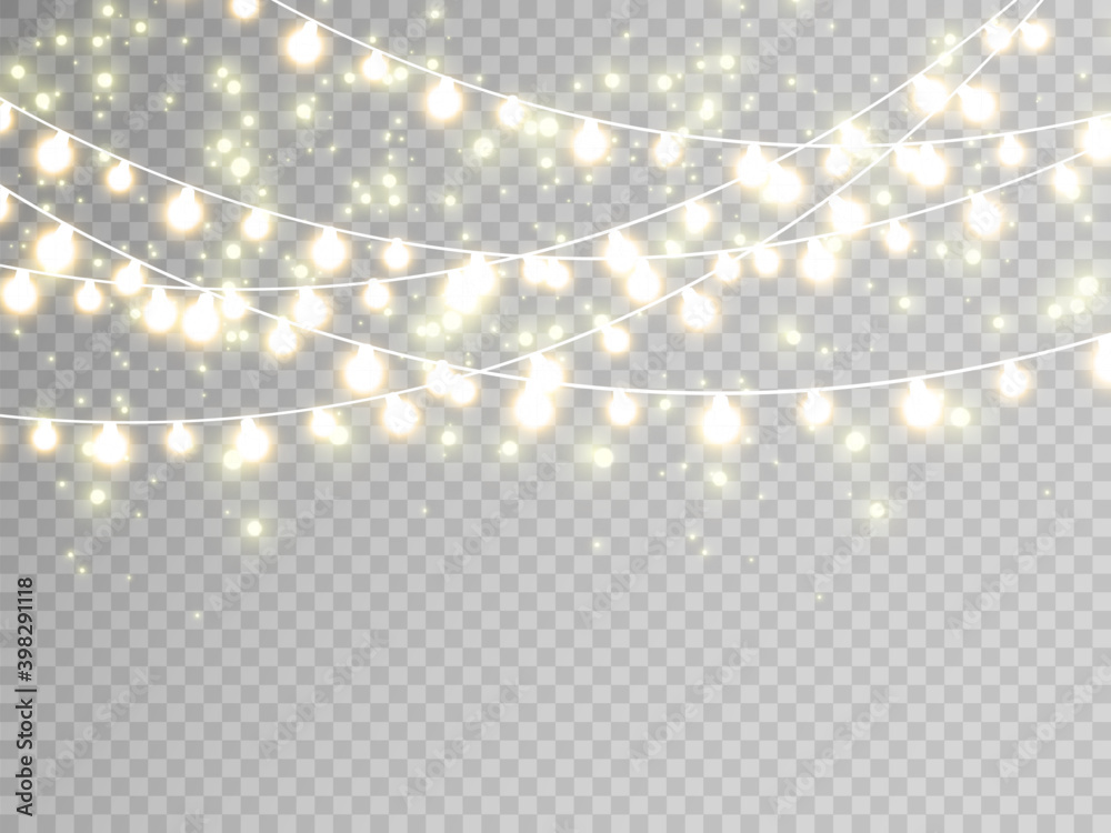 Christmas lights isolated on transparent background. Vector illustration.