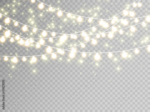 Christmas lights isolated on transparent background. Vector illustration.