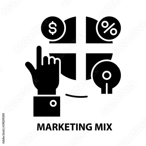 marketing mix icon, black vector sign with editable strokes, concept illustration