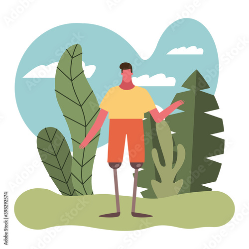 man with legs prosthesis disable character