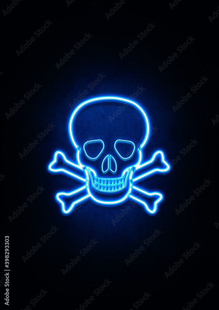 Blue Neon Skull & Crossbones Sign Blue Neon Skull & Crossbones Sign