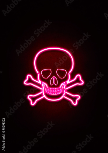 Pink Neon Skull & Crossbones Sign