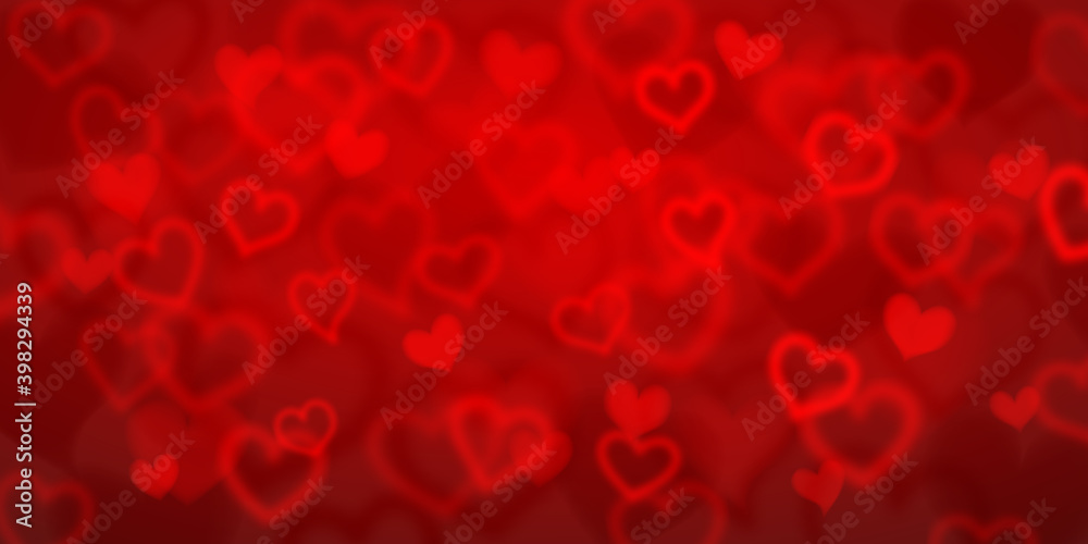 Background of blurry hearts in red colors. Valentine's day illustration