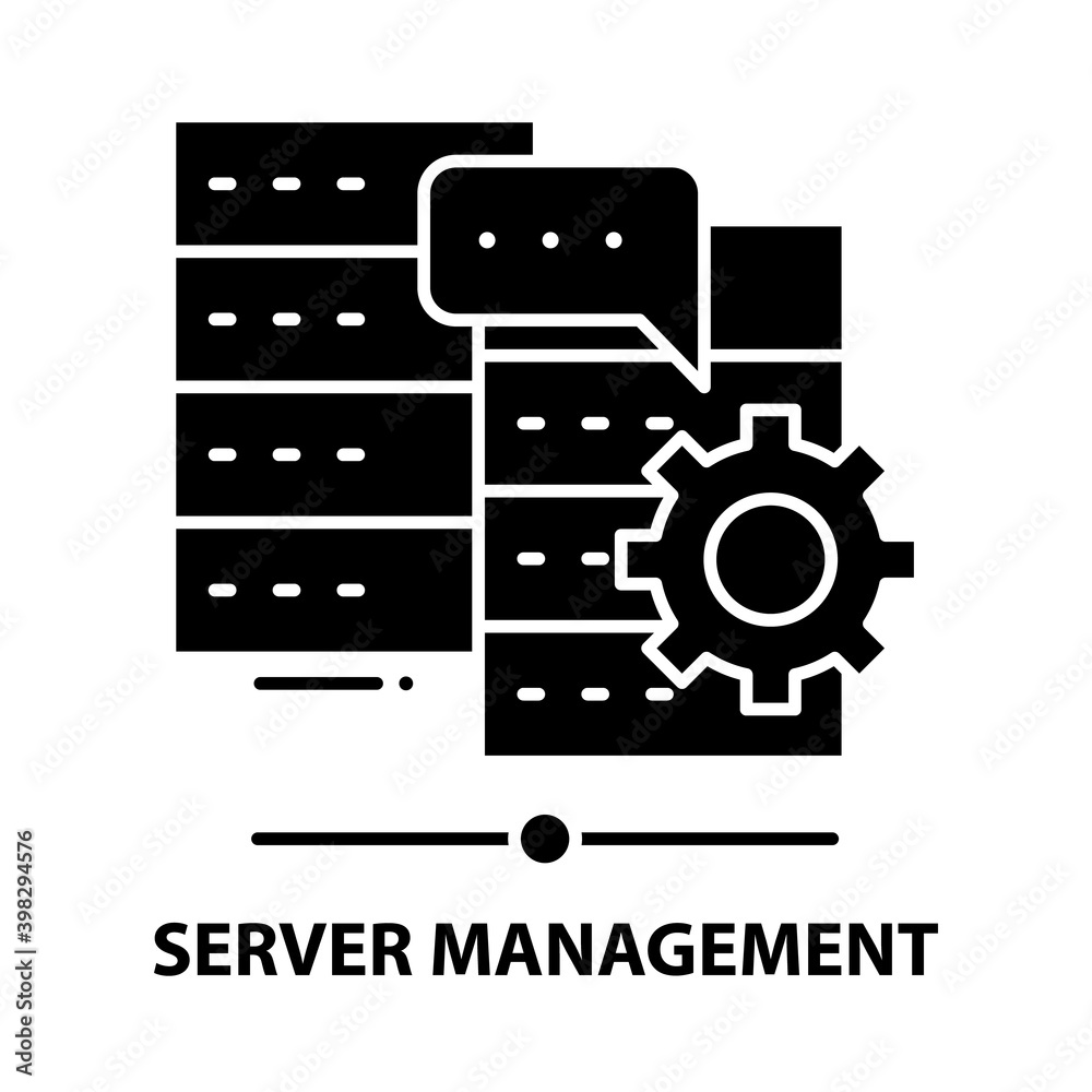 server management icon, black vector sign with editable strokes, concept illustration server management icon, black vector sign with editable strokes, concept illustration