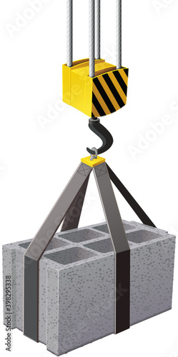 concrete block lifted by a hoist (cut out)
