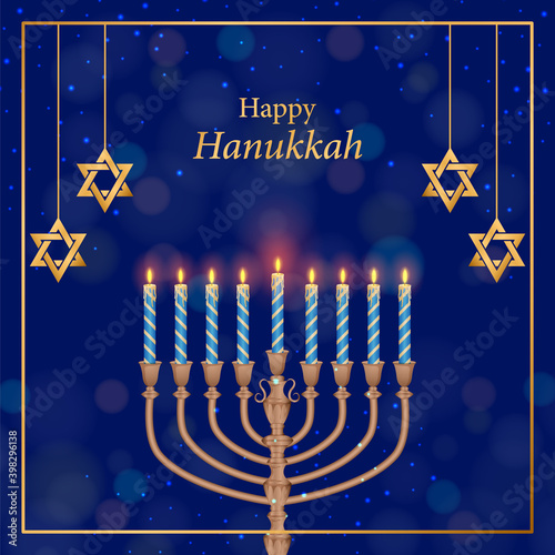 illustration of Happy Hanukkah, Jewish holiday festival greetings background