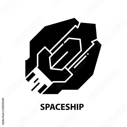 spaceship icon, black vector sign with editable strokes, concept illustration