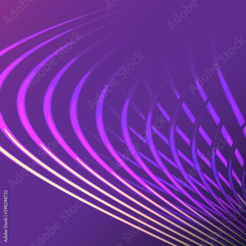Fototapeta Naklejka Na Ścianę i Meble -  Beautiful purple pink abstract magical energy electric spiral twisted cosmic fire lattices of lines, stripes, sticks, rods of brilliant glowing on a purple background. illustration. Texture
