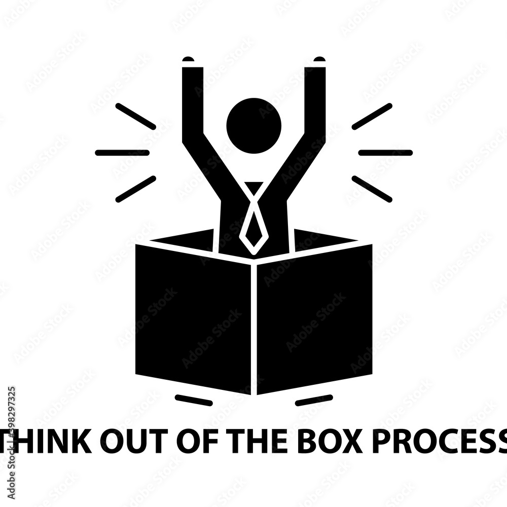 think out of the box process icon, black vector sign with editable strokes, concept illustration think out of the box process icon, black vector sign with editable strokes, concept illustration