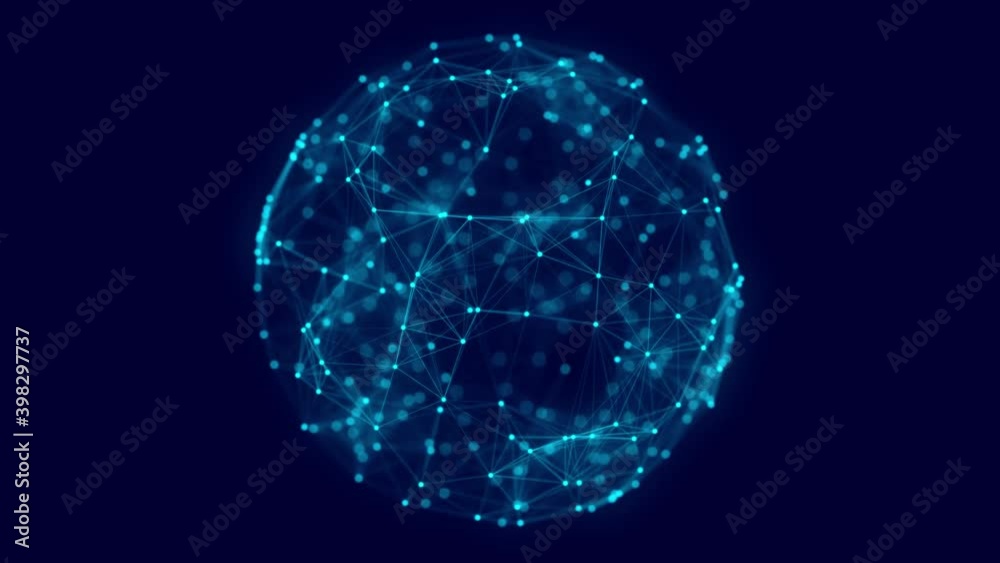 Blue sphere consisting of points and lines. Modern wireframe elements. Technology grid sphere. 3d rendering.