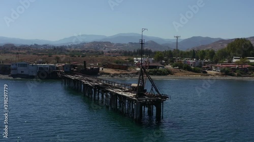 Northern Cyprus, Lefke. Aerial view of the old pier. mine pier. photo