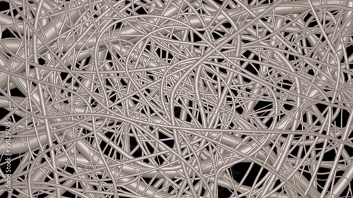 Fibers extreme close up magnification . Microfibers in filter or mask. 3d rendering illustration
