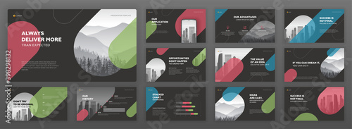 Business powerpoint presentation templates set. Use for modern keynote presentation background, brochure design, website slider, landing page, annual report, company profile, social media banner.