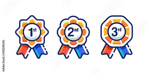 1st 2nd 3rd medal first place second third award winner colorful badge guarantee winning prize ribbon symbol sign icon logo template Vector clip art illustration set