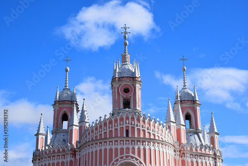 The Church of the Nativity of John the Baptist (Chesma Church) was built by architect Yuri Felten in 1780. Russia, Saint Petersburg, September 2020. photo