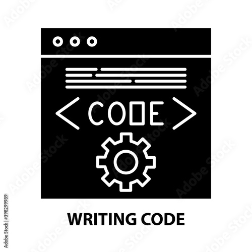 writing code icon, black vector sign with editable strokes, concept illustration