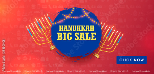 illustration of Happy Hanukkah, Jewish holiday festival greetings background