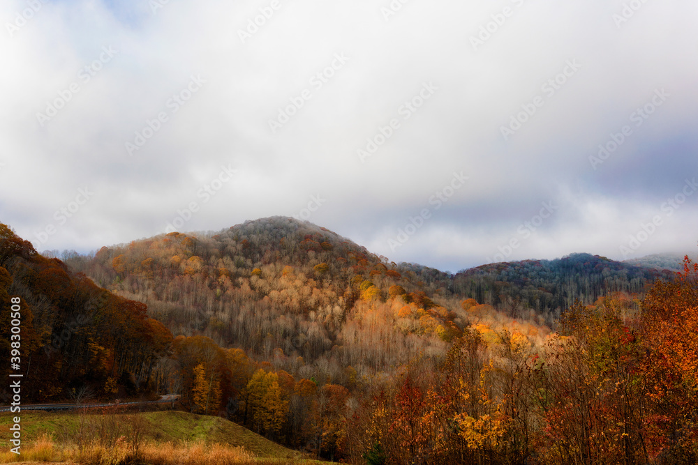 Autumn colors under stormy skies in the Blue Ridge Mountains