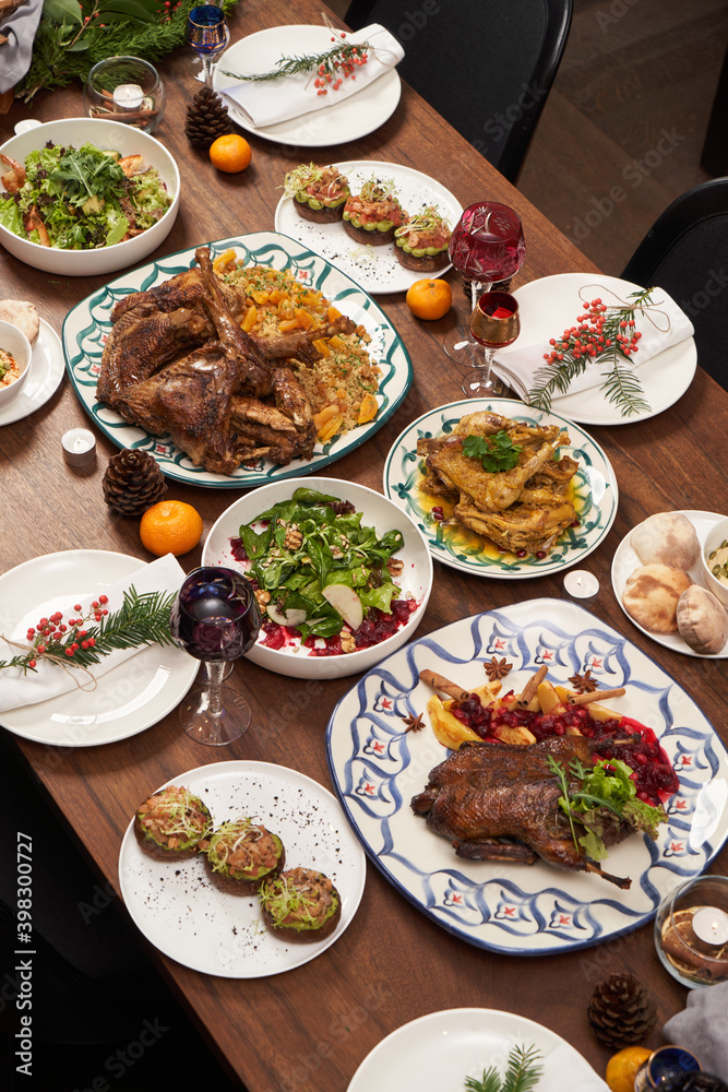 Christmas table setting. Xmas and New Year dinner table Christmas table setting. Xmas and New Year dinner table