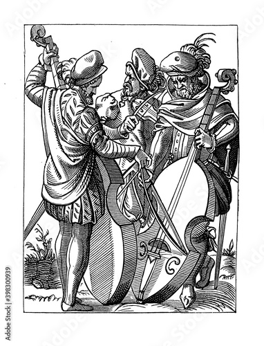 German musicians with violin and bass, woodcuts by Jost Amman 16th century