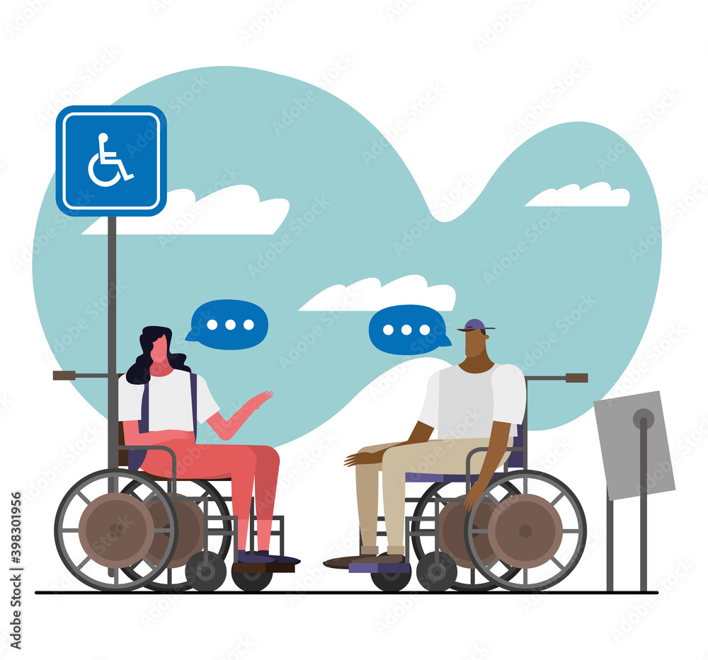couple in wheelchairs disable characters couple in wheelchairs disable characters