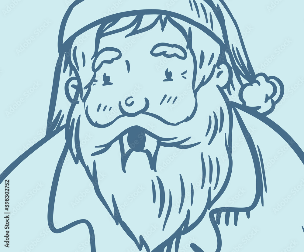 Fototapeta premium Santa Claus. The bearded grandfather is looking for a deer. Christmas symbol. Poster or banner for the holiday. Festive vector illustration for label, postcard. Hand drawn vintage doodle sketch.
