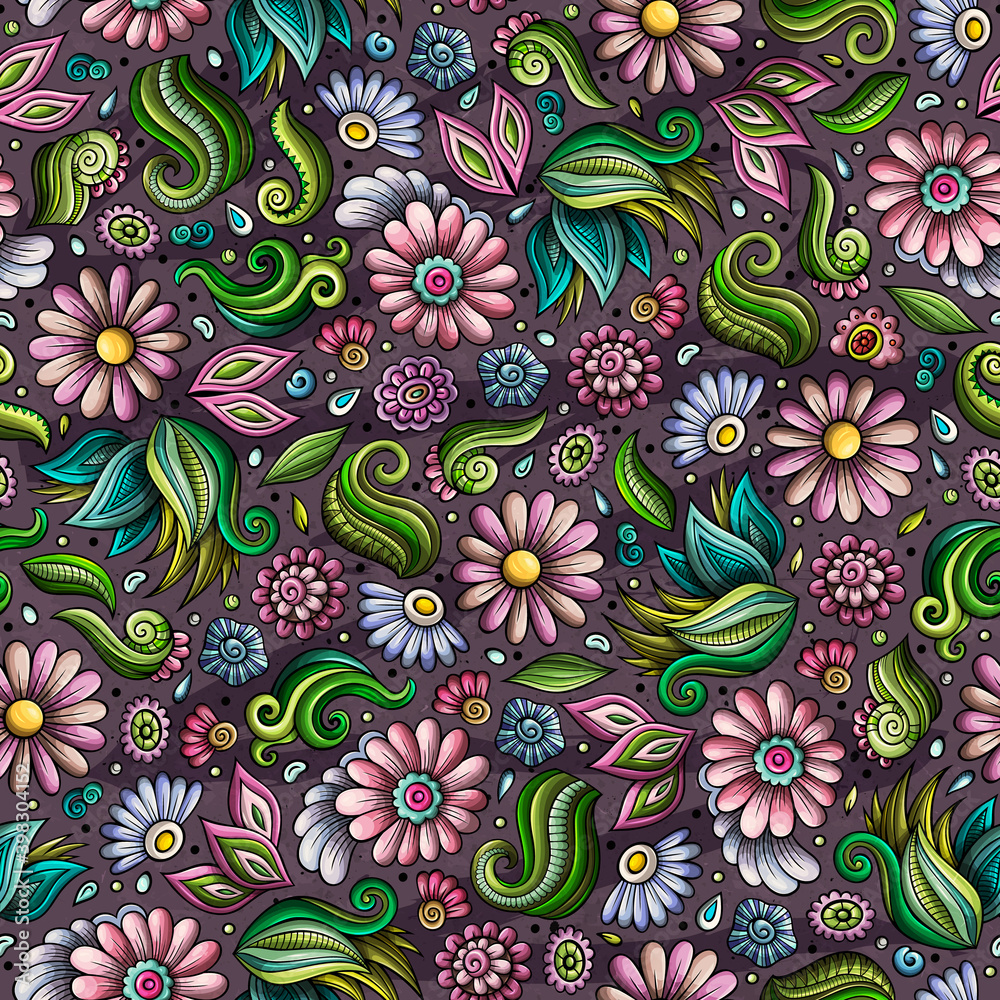 Cartoon cute hand drawn Spring seamless pattern. Cartoon cute hand drawn Spring seamless pattern.