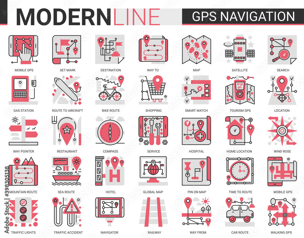 Gps navigation service complex concept flat line icon vector ...