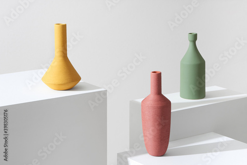 Modern style vase on geometric objects white photo