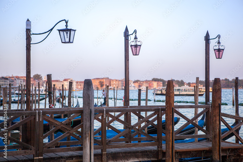 Old wooden berth for boats in Venice, Italy.