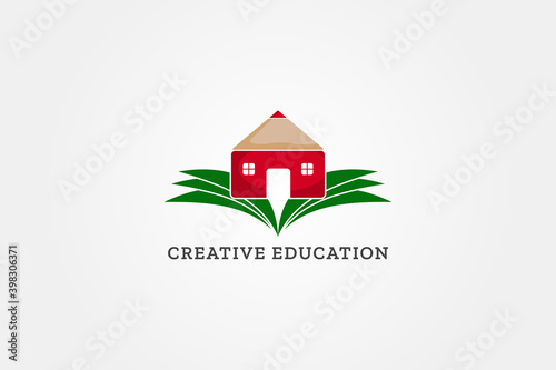 pencil house creative education logo. pre or after school and kindergarten