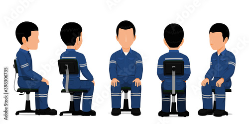 set of isolated industrial worker sit on the chair