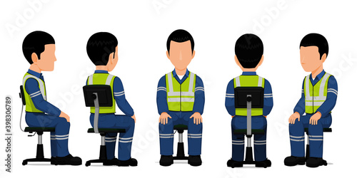 set of isolated industrial worker sit on the chair