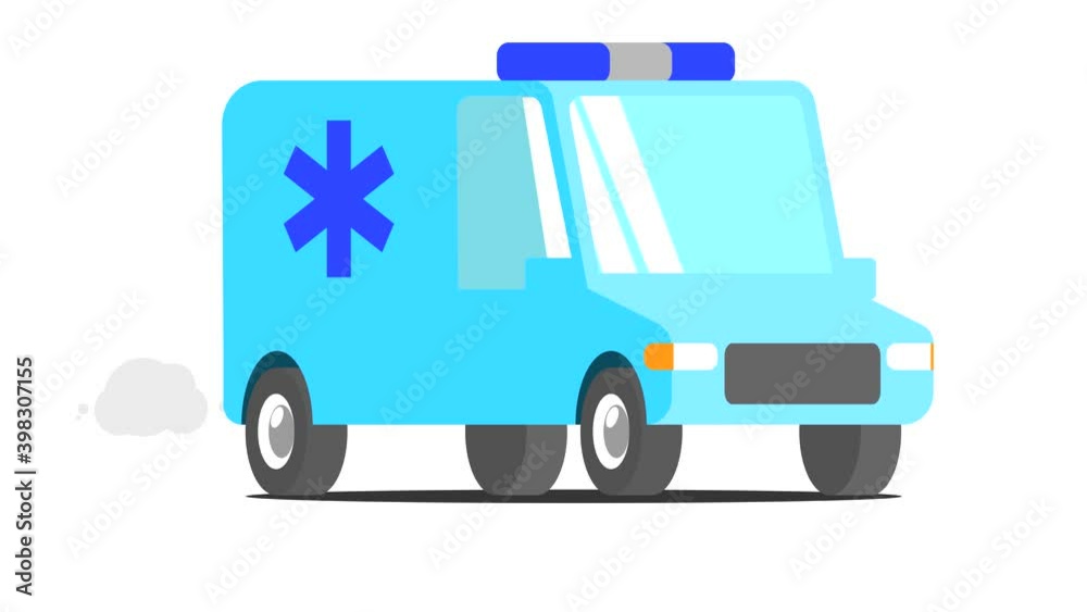 Flat animation ambulance on white background.
