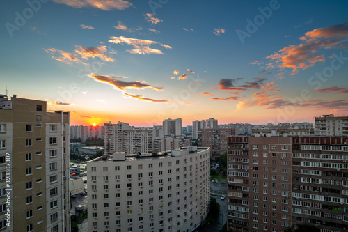 Delightful sunset in a Zelenograd residential area of Moscow, Russia