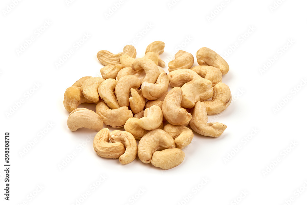 Organic Cashew nuts, close-up, isolated on white background Organic Cashew nuts, close-up, isolated on white background