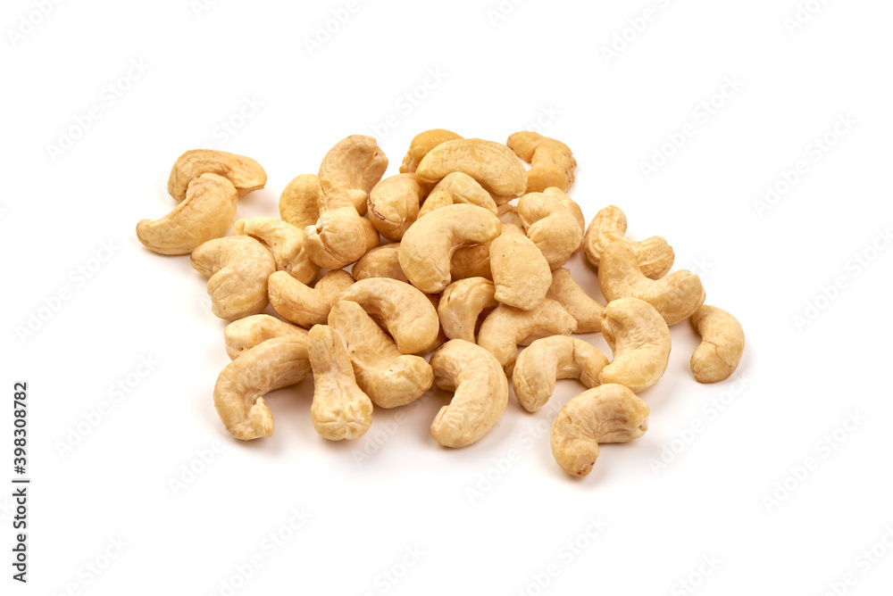 Organic Cashew nuts, close-up, isolated on white background Organic Cashew nuts, close-up, isolated on white background