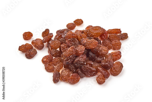 Sweet dried raisins, close-up, isolated on white background